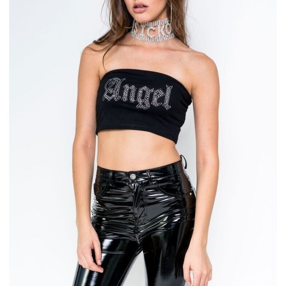 MINGA LONDON Angel Bandeau Top Rhinestone Crop Tube